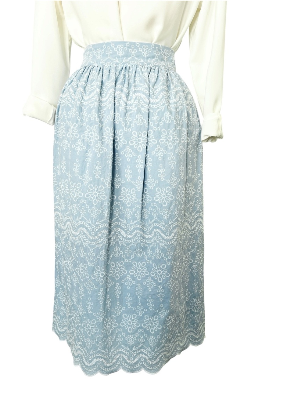 LOFT Light Blue Embroidered Midi/ Maxi Skirt Petite 0P